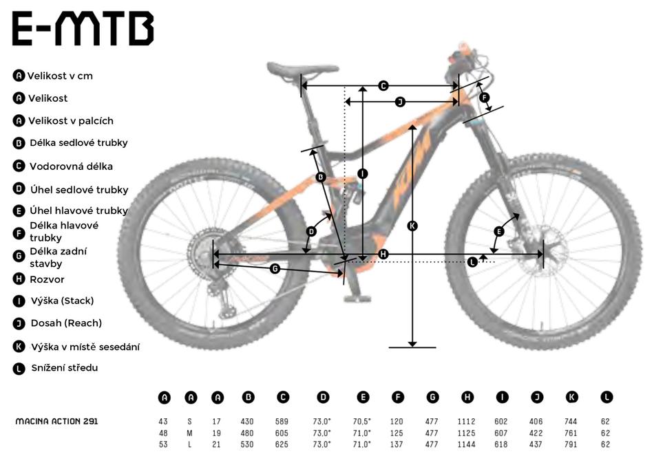 Elektrokolo KTM MACINA ACTION 291 2019 - horské elektrokolo KTM s pevným rámem - Geometrie