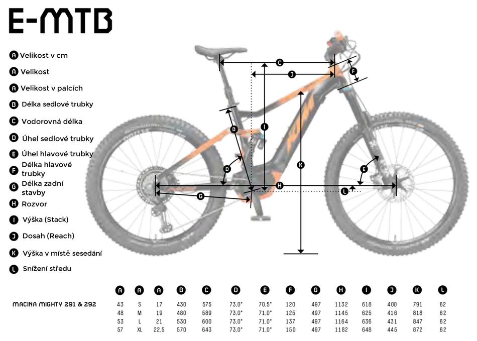 Elektrokolo KTM MACINA MIGHTY 291 2019 - horské elektrokolo KTM s pevným rámem - Geometrie