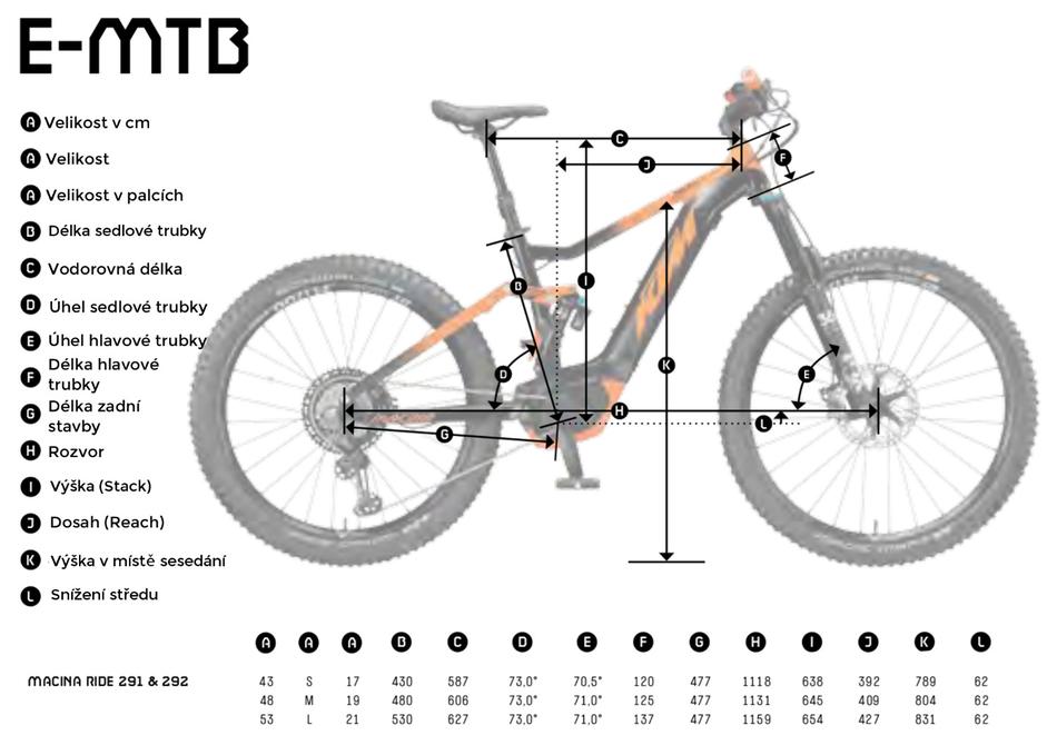 Elektrokolo KTM MACINA RIDE 292 2019 - horské elektrokolo KTM s pevným rámem - Geometrie